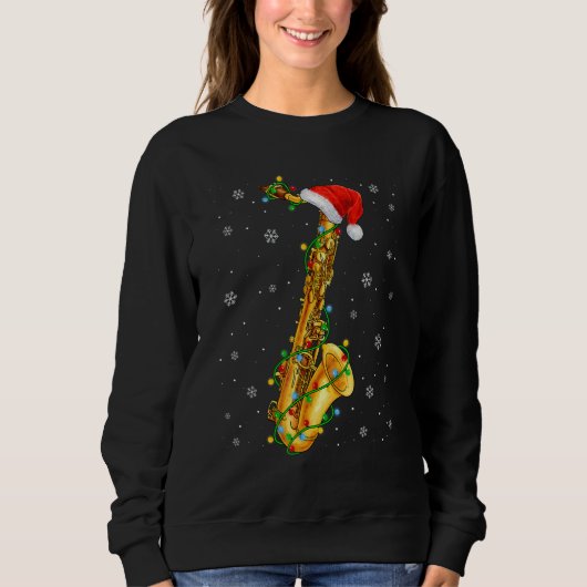Saxophone Music   Xmas Lights   Santa Hat Christma スウェットシャツ (正面)
