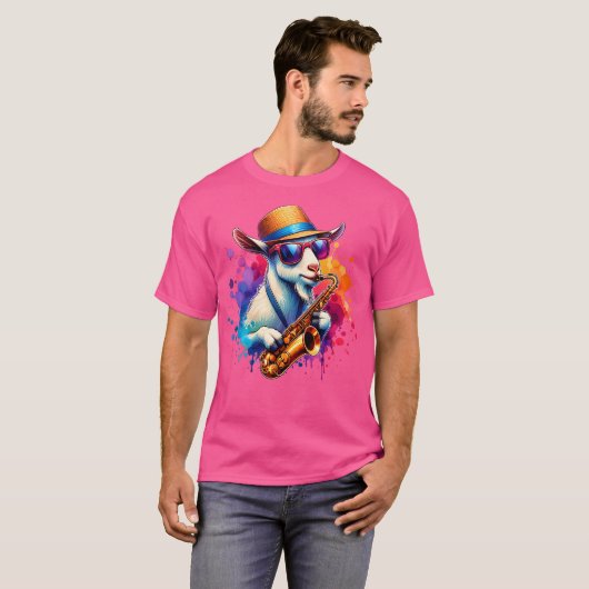 Saxophone Playing Goat With Sunglasses Tシャツ (正面フル)