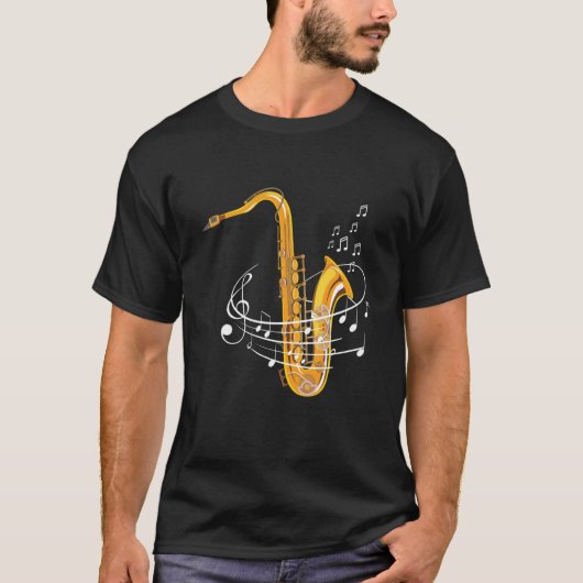 Saxophone Sheet Notes Saxophone Reed Woodwing Jazz Tシャツ (正面)