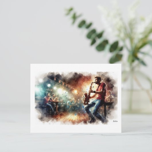 Saxophonist Performing in Cafe, ポストカード (スタンド正面)