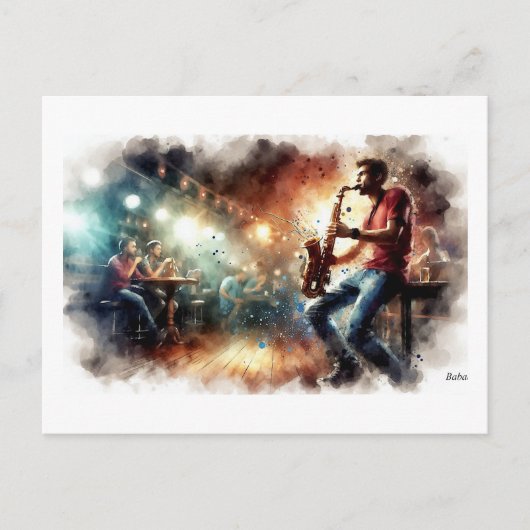 Saxophonist Performing in Cafe,  ポストカード (正面)