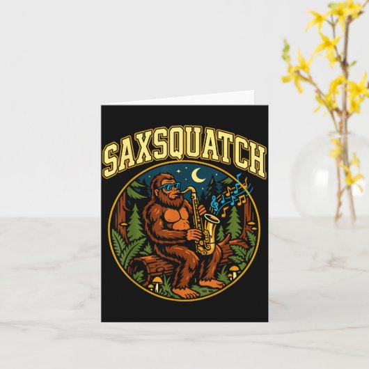 Saxsquatch Bigfoot Saxophone Player Jazz Music Hum カード (黄色い花)