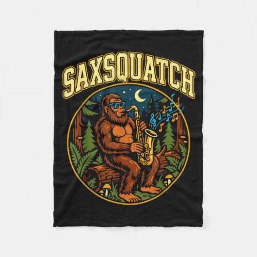 Saxsquatch Bigfoot Saxophone Player Jazz Music Hum フリースブランケット (正面)