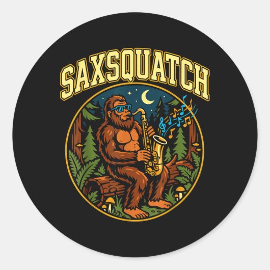 Saxsquatch Bigfoot Saxophone Player Jazz Music Hum ラウンドシール (正面)