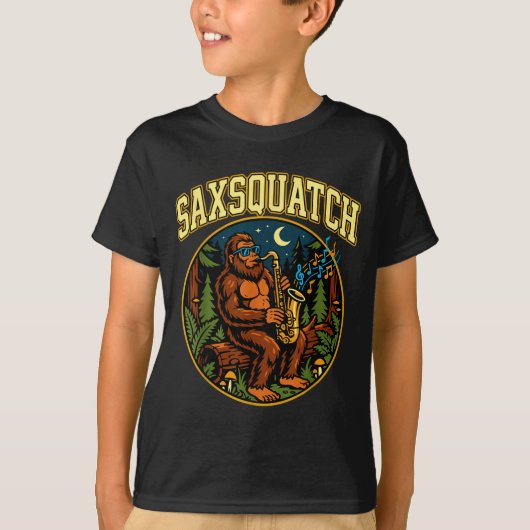 Saxsquatch Bigfoot Saxophone Player Jazz Music Hum Tシャツ (正面)