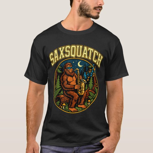 Saxsquatch Bigfoot Saxophone Player Jazz Music Hum Tシャツ (正面)