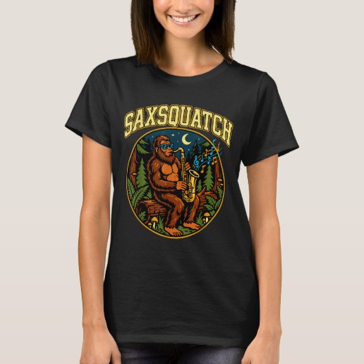 Saxsquatch Bigfoot Saxophone Player Jazz Music Hum Tシャツ (正面)