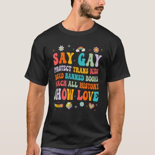 Sayゲイスト保護スキッズ読禁止本Lgbt Tシャツ (正面)