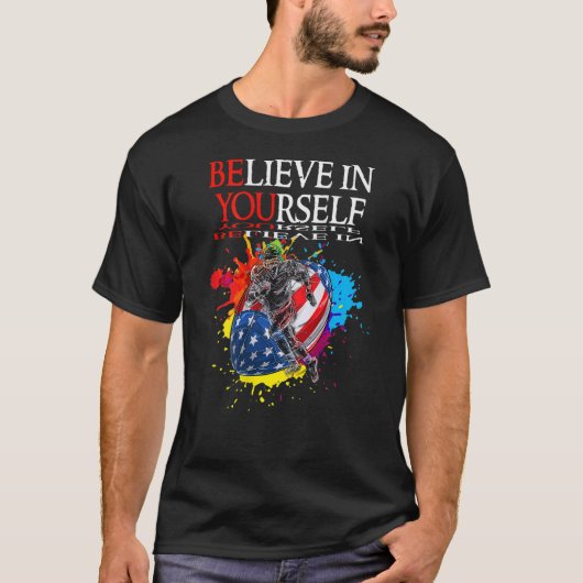 Say 信じ In Yourself Football Backprintデザイン Tシャツ (正面)