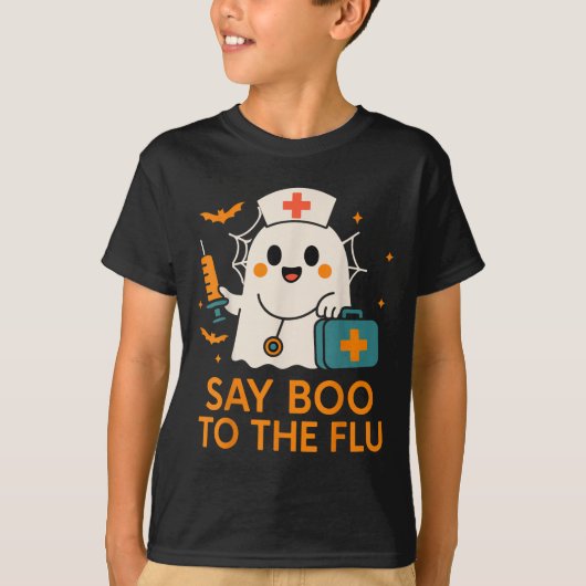 Say Boo To The Flu Nurse Halloween Vaccine Ghost C Tシャツ (正面)