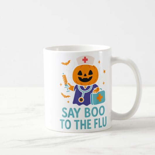 Say Boo To The Flu Nurse Halloween Vaccine Pumpkin コーヒーマグカップ (右)