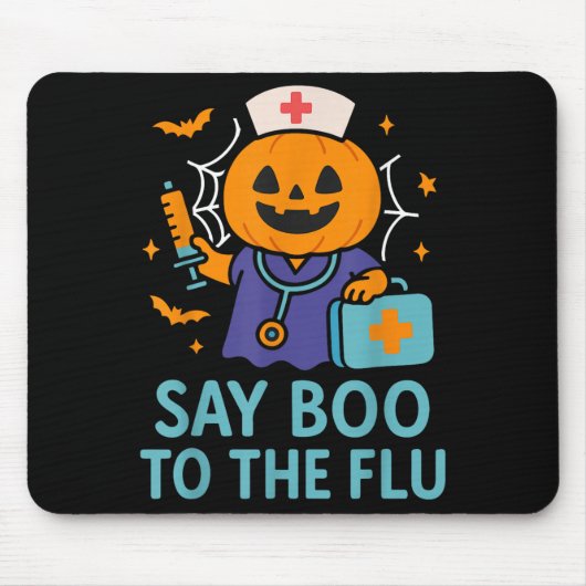 Say Boo To The Flu Nurse Halloween Vaccine Pumpkin マウスパッド (正面)