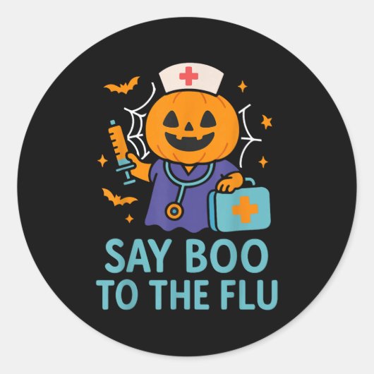 Say Boo To The Flu Nurse Halloween Vaccine Pumpkin ラウンドシール (正面)