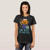 Say Boo To The Flu Nurse Halloween Vaccine Pumpkin Tシャツ (正面フル)