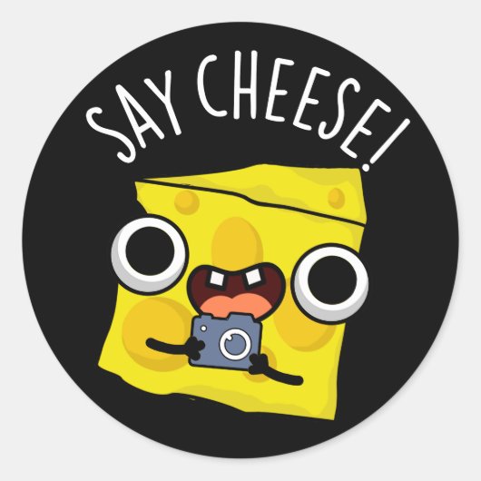 Say Cheeseおもしろい Photographer Pun Dark BG ラウンドシール (正面)