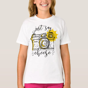 「Say Cheese」レトロカメラ写真撮影 Tシャツ
