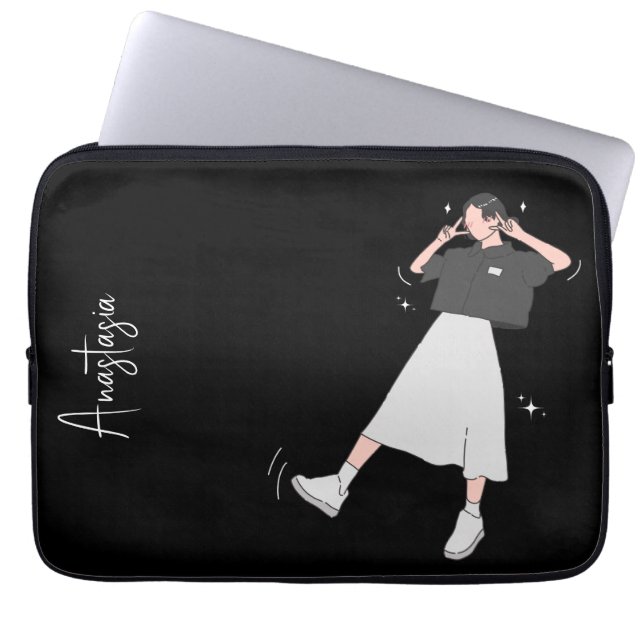 「Say Cheese」美少女カスタマイズ可能 ラップトップスリーブ (正面)