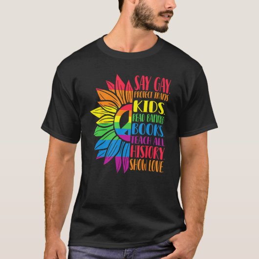 Say Gay Protect Trans Kids Read Banned Books Pride Tシャツ (正面)