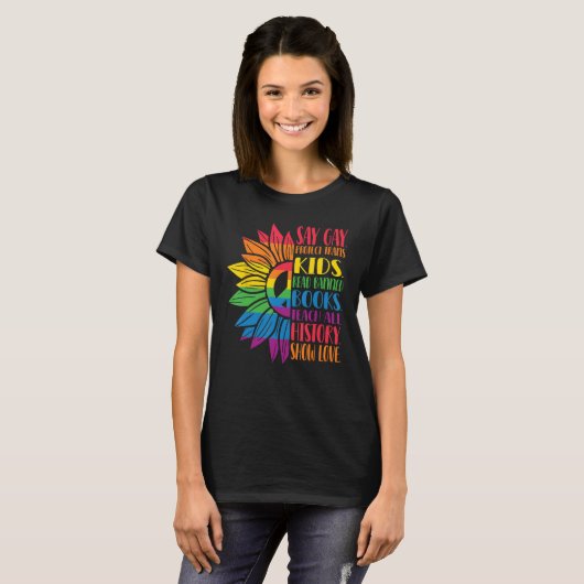 Say Gay Protect Trans Kids Read Banned Books Pride Tシャツ (正面フル)