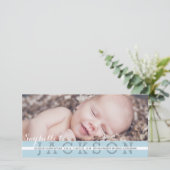 Say Hello男の赤ちゃん写真の誕生発表 案内状 (スタンド正面)