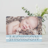 Say Hello男の赤ちゃん写真の誕生発表 案内状 (スタンド正面)