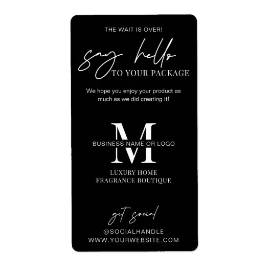 Say Hello To Your Order Monogram Black Packaging ラベル (正面)