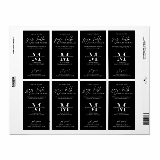 Say Hello To Your Order Monogram Black Packaging ラベル (フルシート)