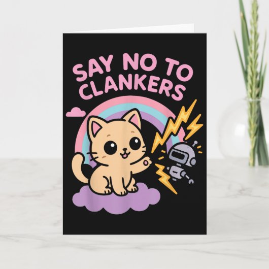 Say No To Clankers Anti Ai Robots Cute Kitten Rain カード (正面)