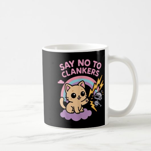 Say No To Clankers Anti Ai Robots Cute Kitten Rain コーヒーマグカップ (右)