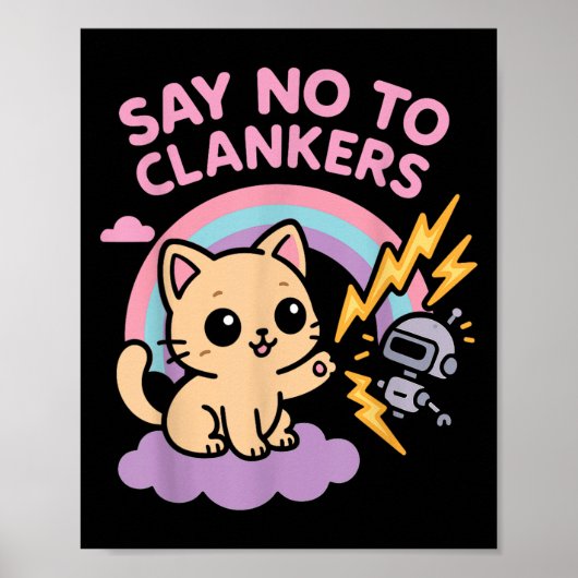 Say No To Clankers Anti Ai Robots Cute Kitten Rain ポスター (正面)