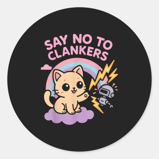 Say No To Clankers Anti Ai Robots Cute Kitten Rain ラウンドシール (正面)