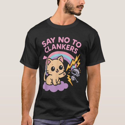 Say No To Clankers Anti Ai Robots Cute Kitten Rain Tシャツ (正面)