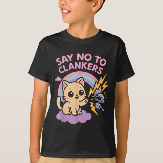 Say No To Clankers Anti Ai Robots Cute Kitten Rain Tシャツ (正面)