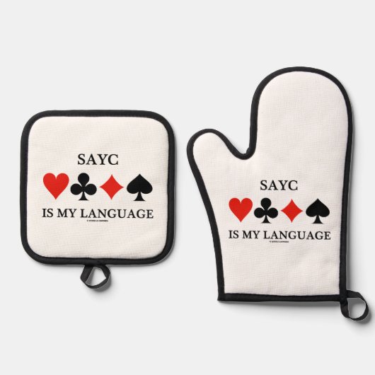 SAYCは私の言語の4枚のカードスーツ 鍋つかみ&鍋敷きセット (正面)