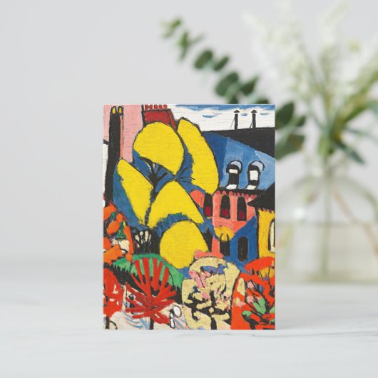 Sayen – 木、カラフル絵画の ポストカード (スタンド正面)