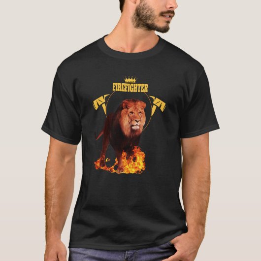 Saying firefighter firefighter lion hero king of f tシャツ (正面)