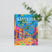 Sayulita Mexico Vintage Vibrant Street ポストカード (スタンド正面)
