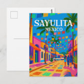 Sayulita Mexico Vintage Vibrant Street ポストカード (正面/裏面)