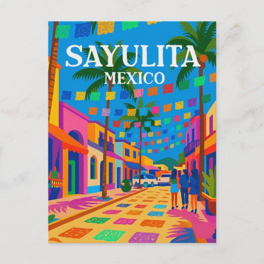 Sayulita Mexico Vintage Vibrant Street ポストカード (正面)