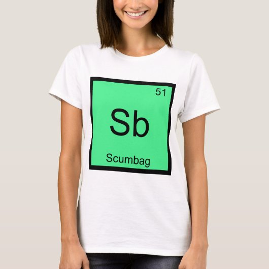 Sb - スカム野郎 化学元素記号 おもしろTシャツ Tシャツ (正面)