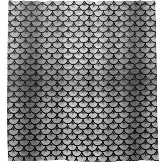 SCALES3黒い大理石及び銀は金属(R)にブラシをかけました シャワーカーテン (正面)