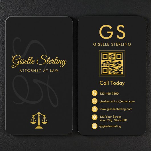 Scales of Justice Black Gold Attorney at Law 名刺