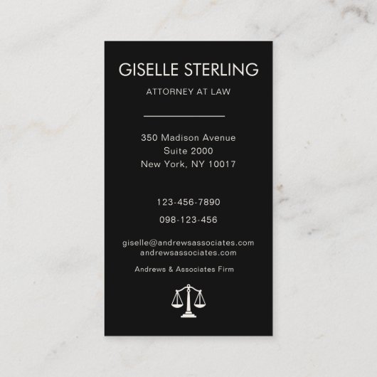 Scales of Justice Black White Lawyer Photo 名刺 (裏面)