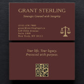 Scales of Justice Burgundy Gold Legal QR Code  名刺