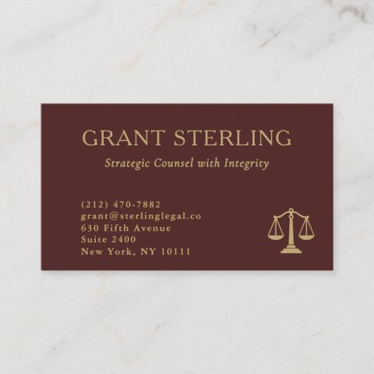 Scales of Justice Burgundy Gold Legal QR Code  名刺 (正面)