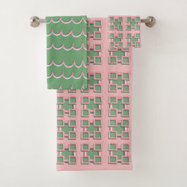 Scallop and Checkered Pink Bath Towel Set バスタオルセット