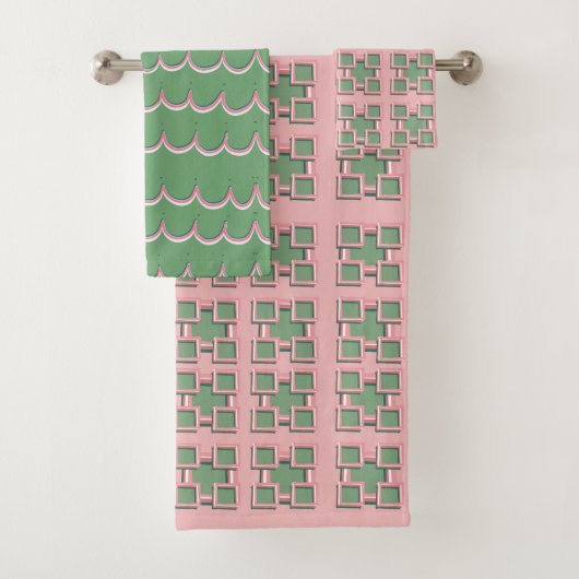 Scallop and Checkered Pink Bath Towel Set バスタオルセット (インサイチュ)