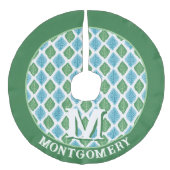 Scallop Leaf Diamond in Green + Aqua Personalized フェイクリネンツリースカート (正面)