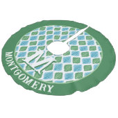 Scallop Leaf Diamond in Green + Aqua Personalized フェイクリネンツリースカート (アングル)