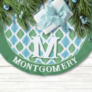 Scallop Leaf Diamond in Green + Aqua Personalized フェイクリネンツリースカート